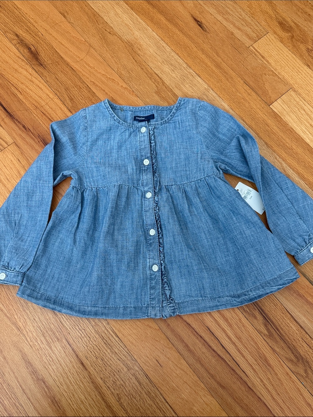 GAP Blue Chambray Ruffled Button-Front Blouse
